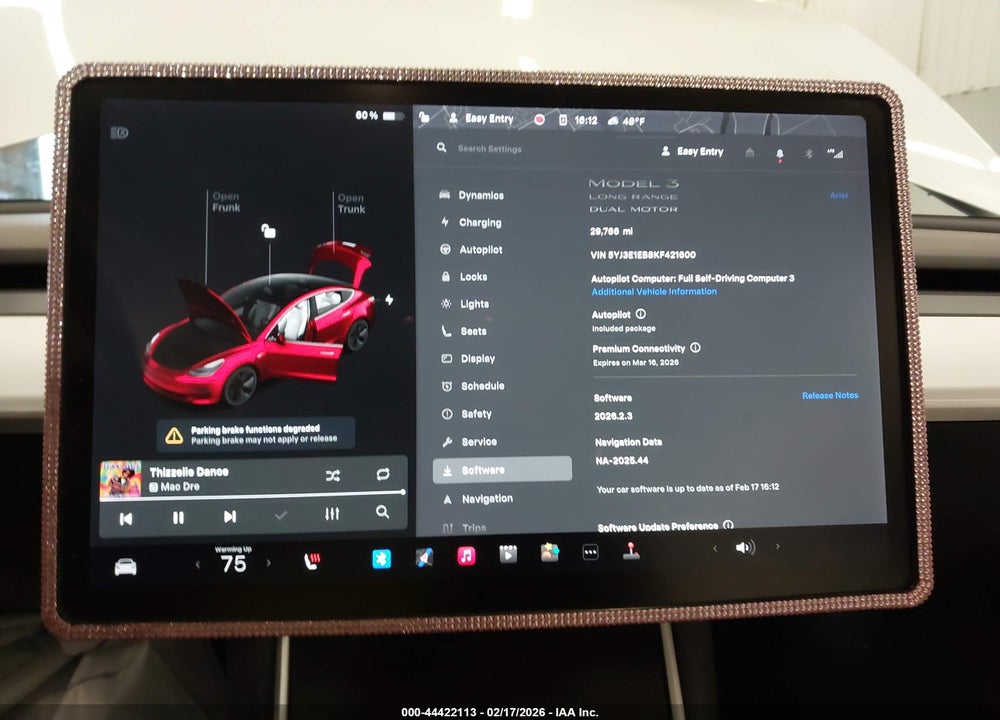 2019 TESLA MODEL 3 LONG RANGE/PERFORMANCE VIN: 5YJ3E1EB8KF421600
