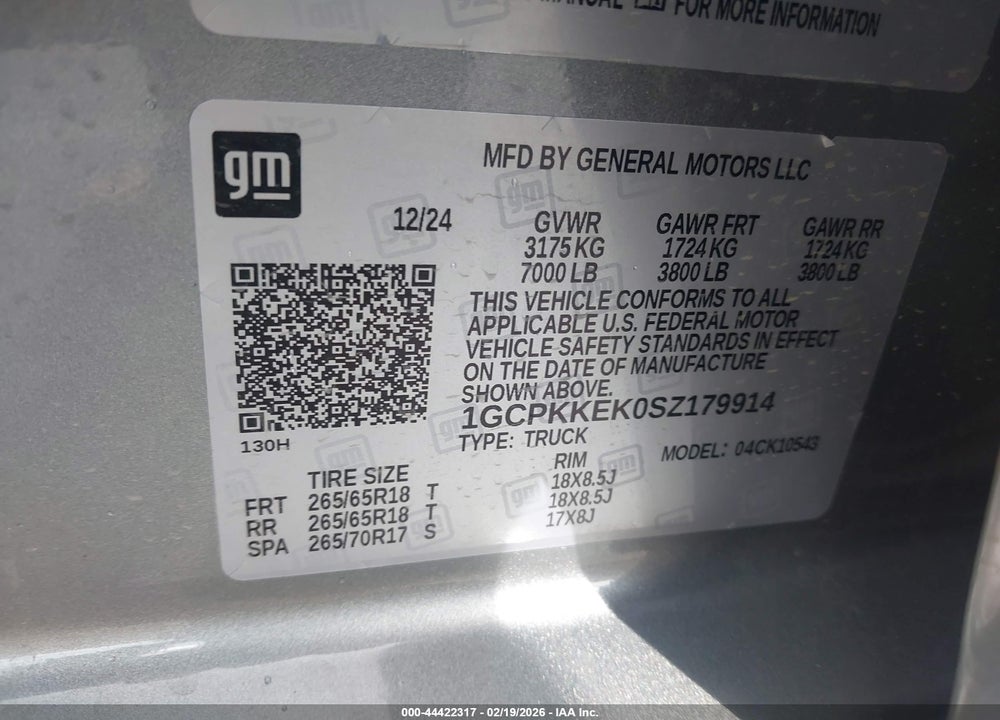 2025 CHEVROLET SILVERADO 1500 4WD  SHORT BED LT WITH 2FL VIN: 1GCPKKEK0SZ179914