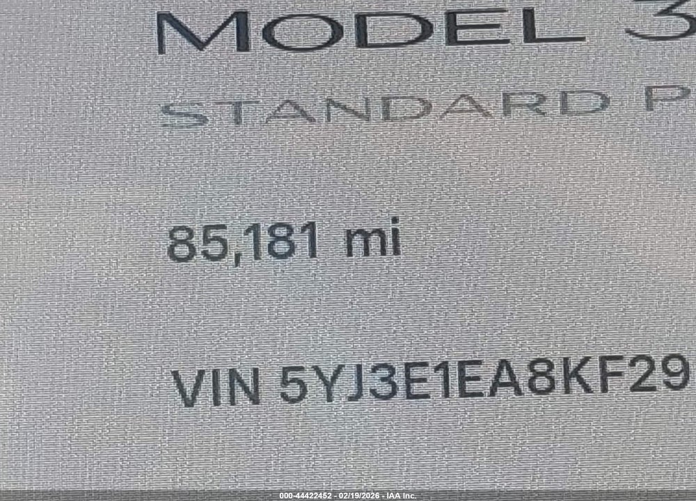 2019 TESLA MODEL 3 LONG RANGE/MID RANGE/STANDARD RANGE/STANDARD RANGE PLUS VIN: 5YJ3E1EA8KF296685