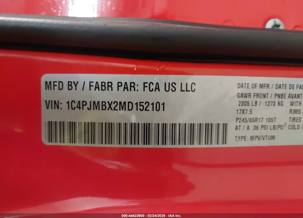2021 JEEP CHEROKEE TRAILHAWK VIN: 1C4PJMBX2MD152101