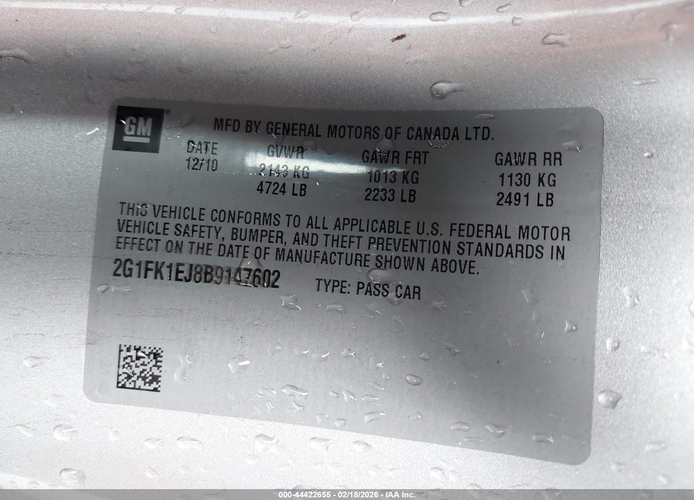 2011 CHEVROLET CAMARO 2SS VIN: 2G1FK1EJ8B9147602