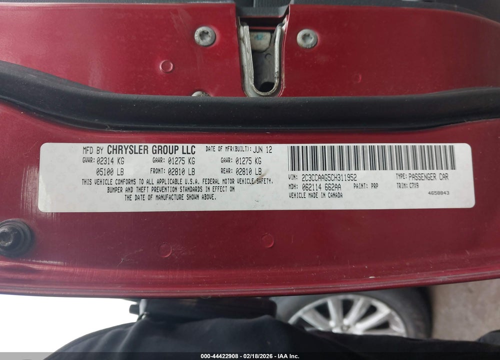 2012 CHRYSLER 300 VIN: 2C3CCAAG5CH311952