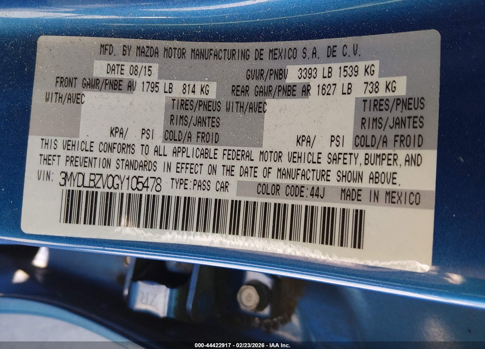 2016 SCION IA VIN: 3MYDLBZV0GY105478