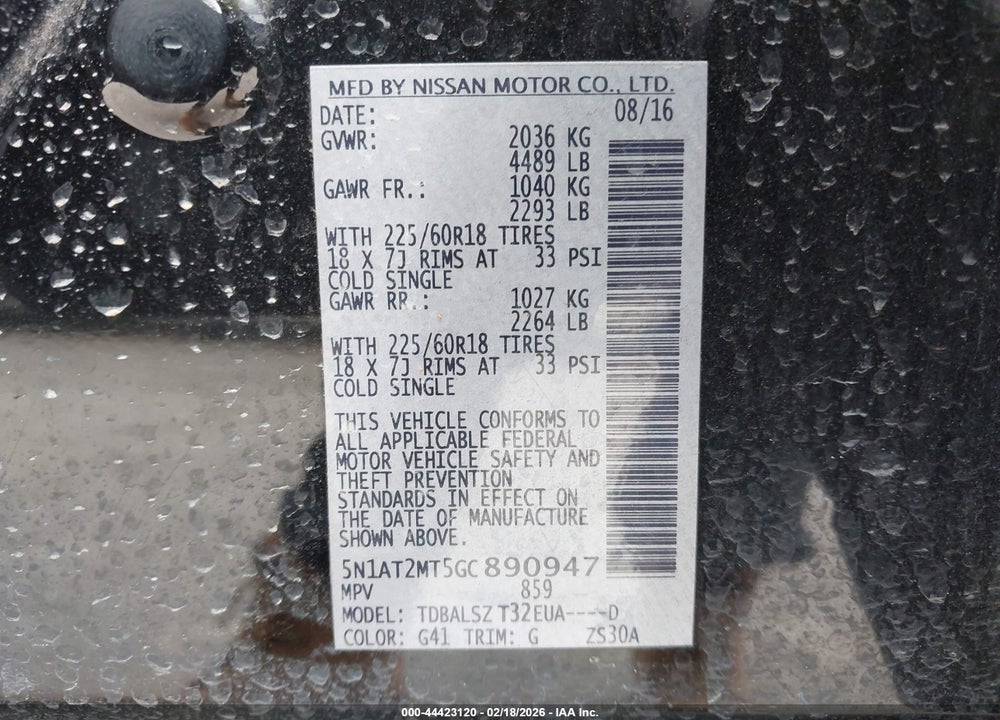 2016 NISSAN ROGUE SL VIN: 5N1AT2MT5GC890947