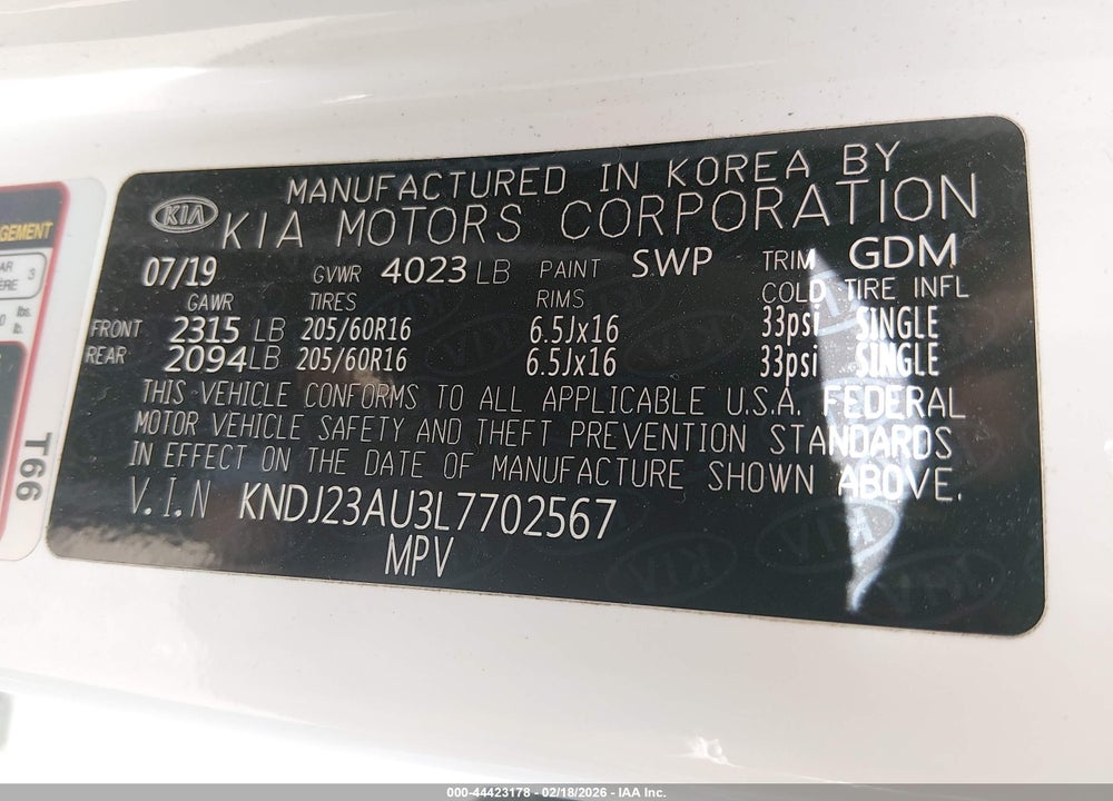 2020 KIA SOUL LX VIN: KNDJ23AU3L7702567
