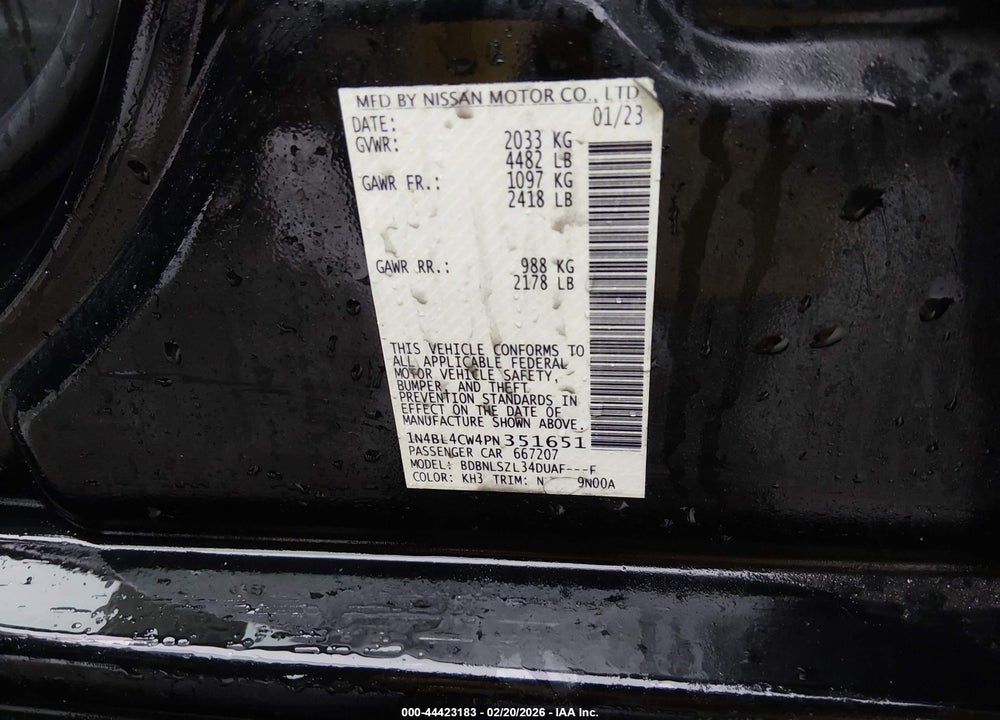 2023 NISSAN ALTIMA SR INTELLIGENT AWD VIN: 1N4BL4CW4PN351651