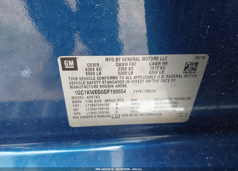 2016 CHEVROLET SILVERADO 2500HD LTZ VIN: 1GC1KWEG6GF199554