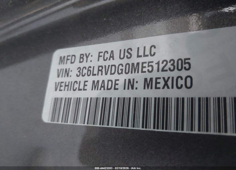 2021 RAM PROMASTER 2500 HIGH ROOF 159 WB VIN: 3C6LRVDG0ME512305