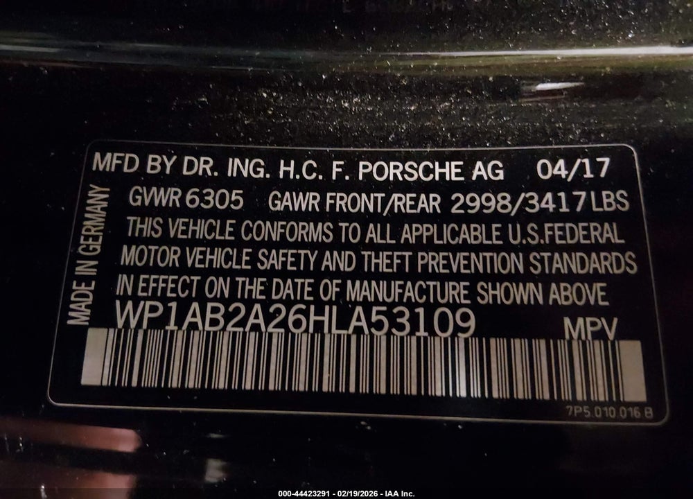 2017 PORSCHE CAYENNE S VIN: WP1AB2A26HLA53109