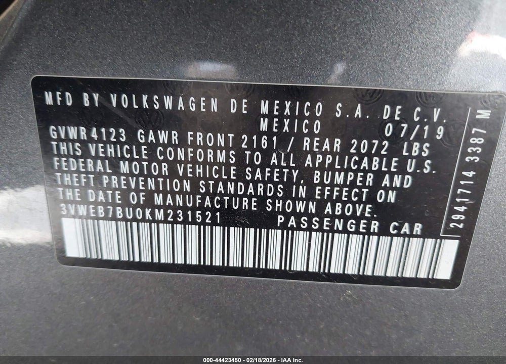 2019 VOLKSWAGEN JETTA 1.4T SEL VIN: 3VWEB7BU0KM231521