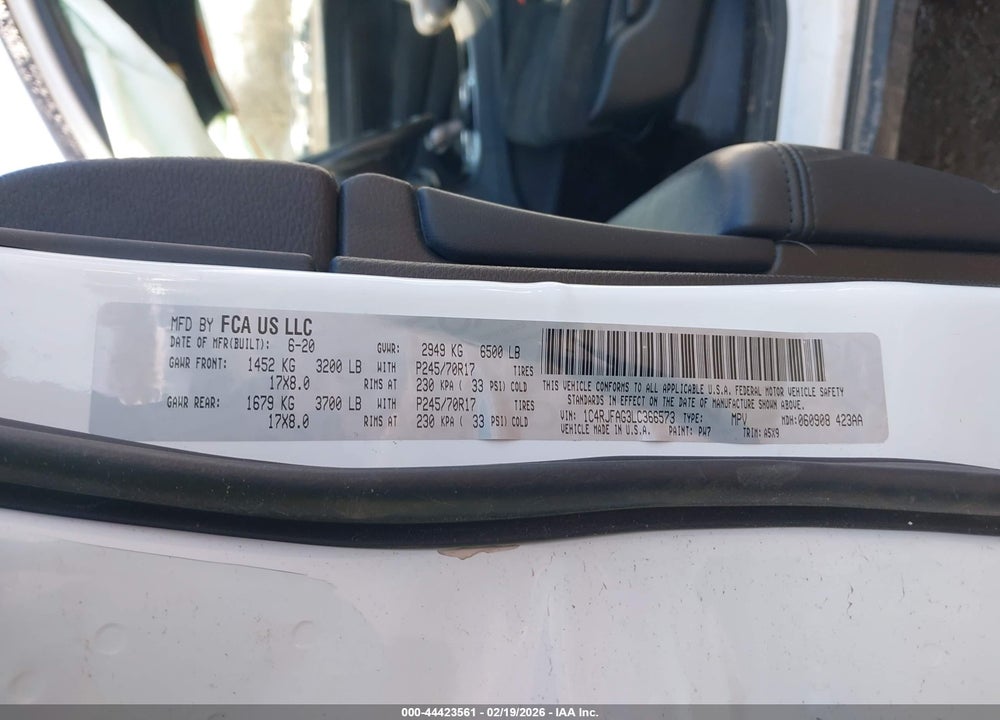2020 JEEP GRAND CHEROKEE LAREDO VIN: 1C4RJFAG3LC366573