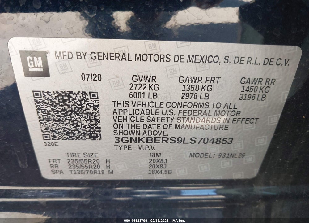 2020 CHEVROLET BLAZER FWD RS VIN: 3GNKBERS9LS704853