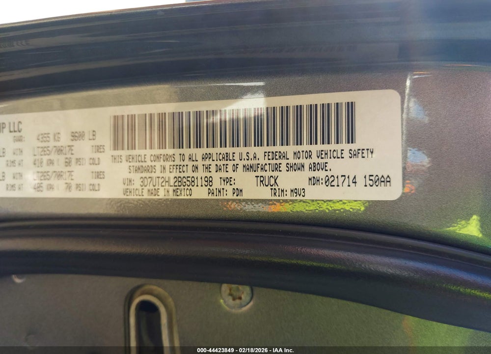 2011 RAM 2500 SLT VIN: 3D7UT2HL2BG581198