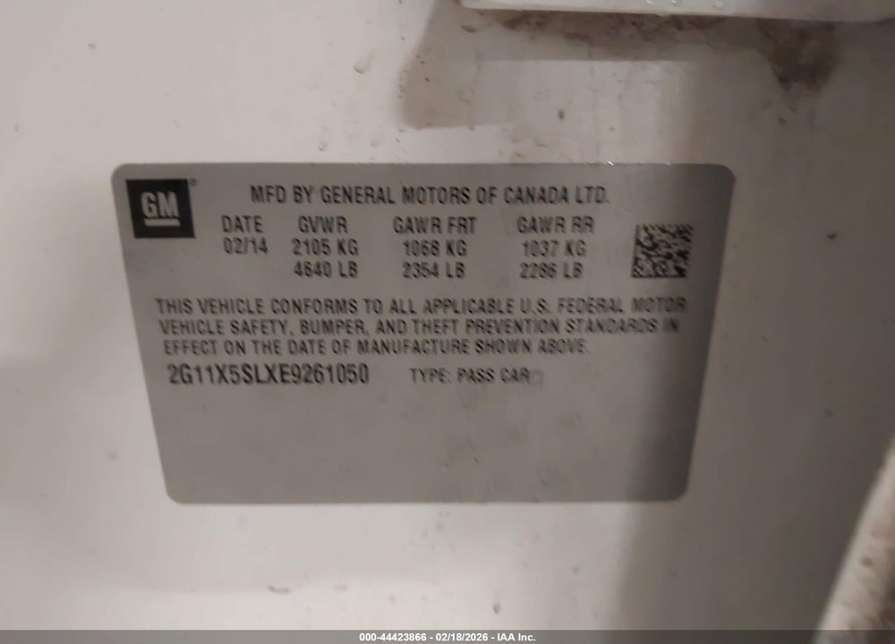 2014 CHEVROLET IMPALA LS VIN: 2G11X5SLXE9261050