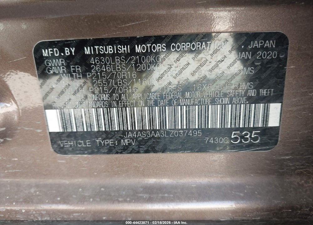 2020 MITSUBISHI ECLIPSE CROSS ES 1.5T VIN: JA4AS3AA3LZ037495