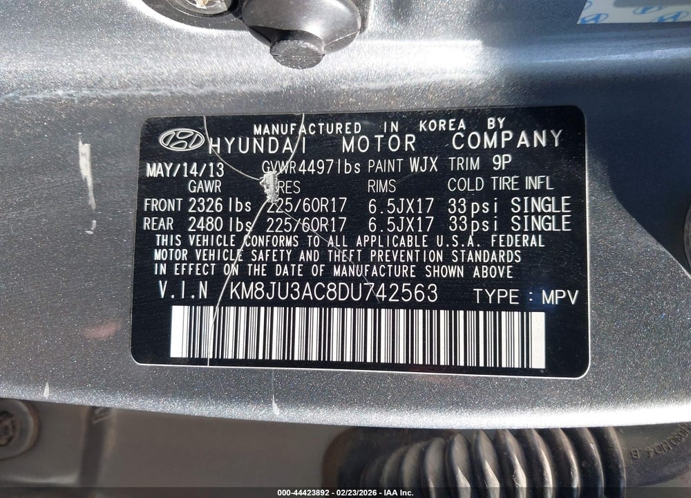 2013 HYUNDAI TUCSON GLS VIN: KM8JU3AC8DU742563