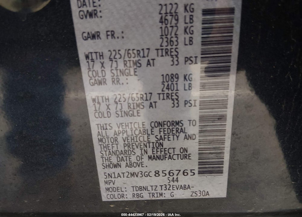 2016 NISSAN ROGUE SV VIN: 5N1AT2MV3GC856765