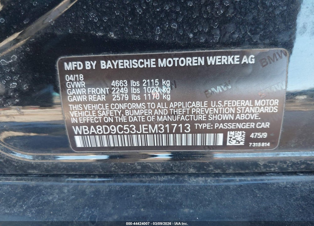 2018 BMW 330I XDRIVE VIN: WBA8D9C53JEM31713