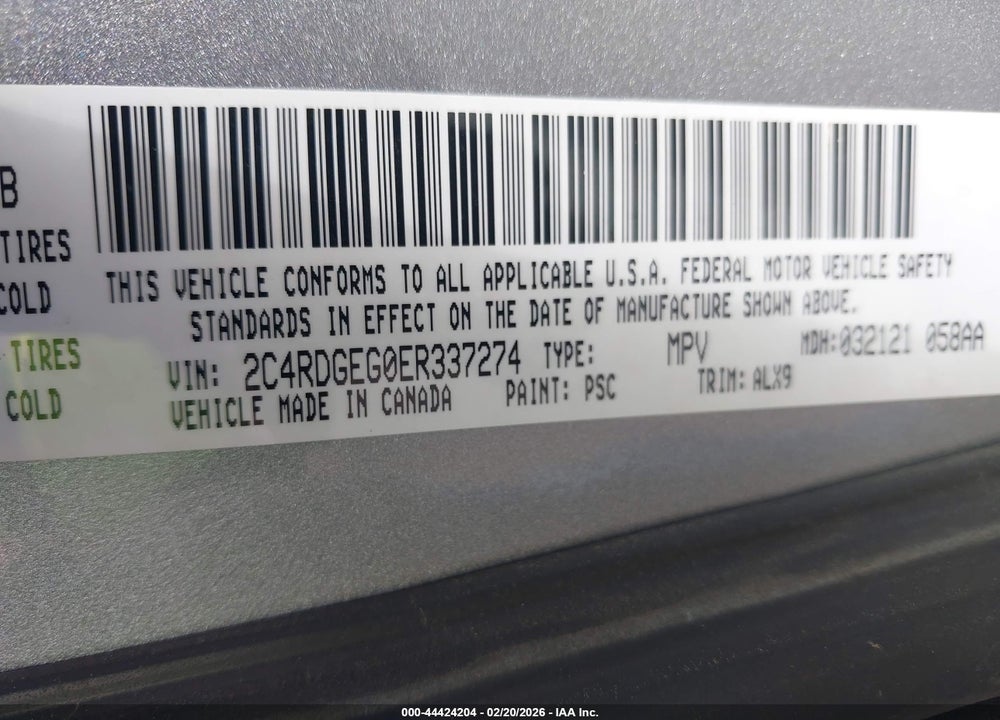 2014 DODGE GRAND CARAVAN R/T VIN: 2C4RDGEG0ER337274