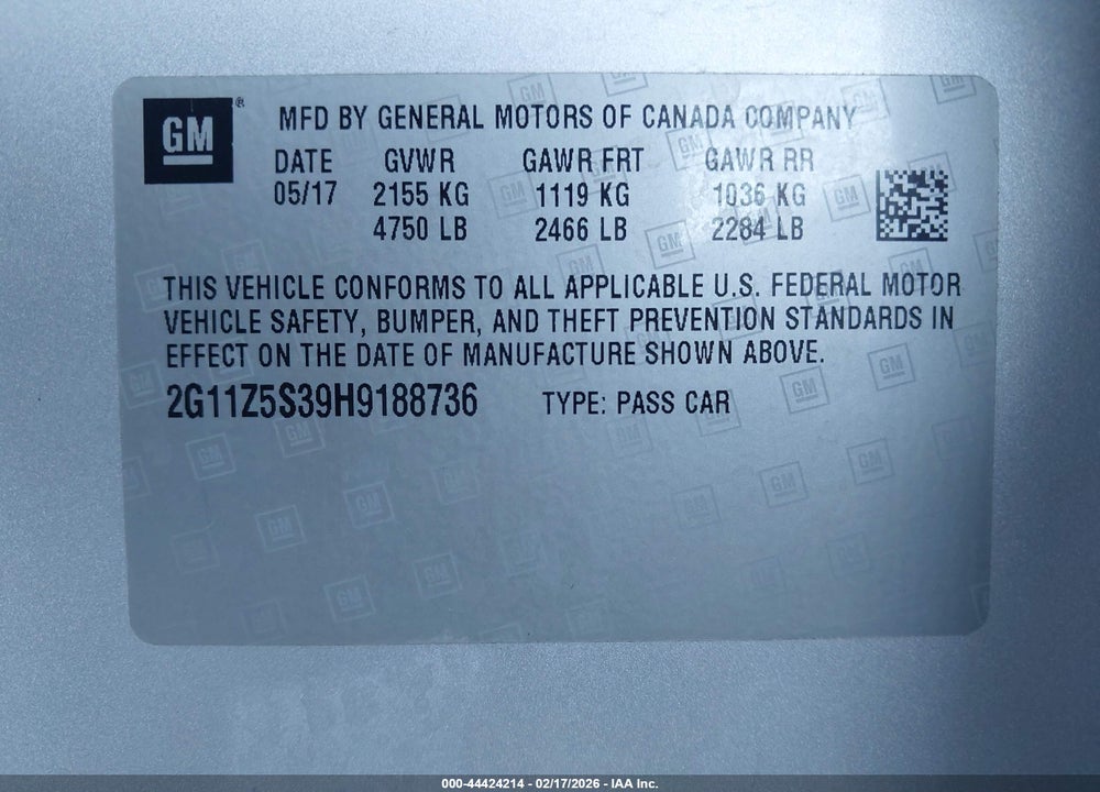 2017 CHEVROLET IMPALA LS VIN: 2G11Z5S39H9188736