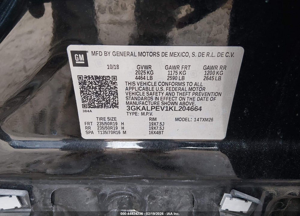 2019 GMC TERRAIN SLT VIN: 3GKALPEV1KL204664