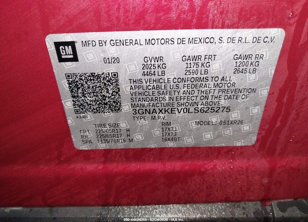 2020 CHEVROLET EQUINOX FWD LT 1.5L TURBO VIN: 3GNAXKEV0LS625275