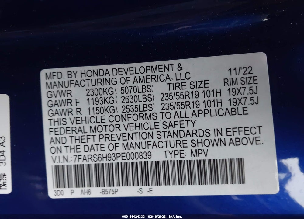 2023 HONDA CR-V HYBRID SPORT TOURING VIN: 7FARS6H93PE000839