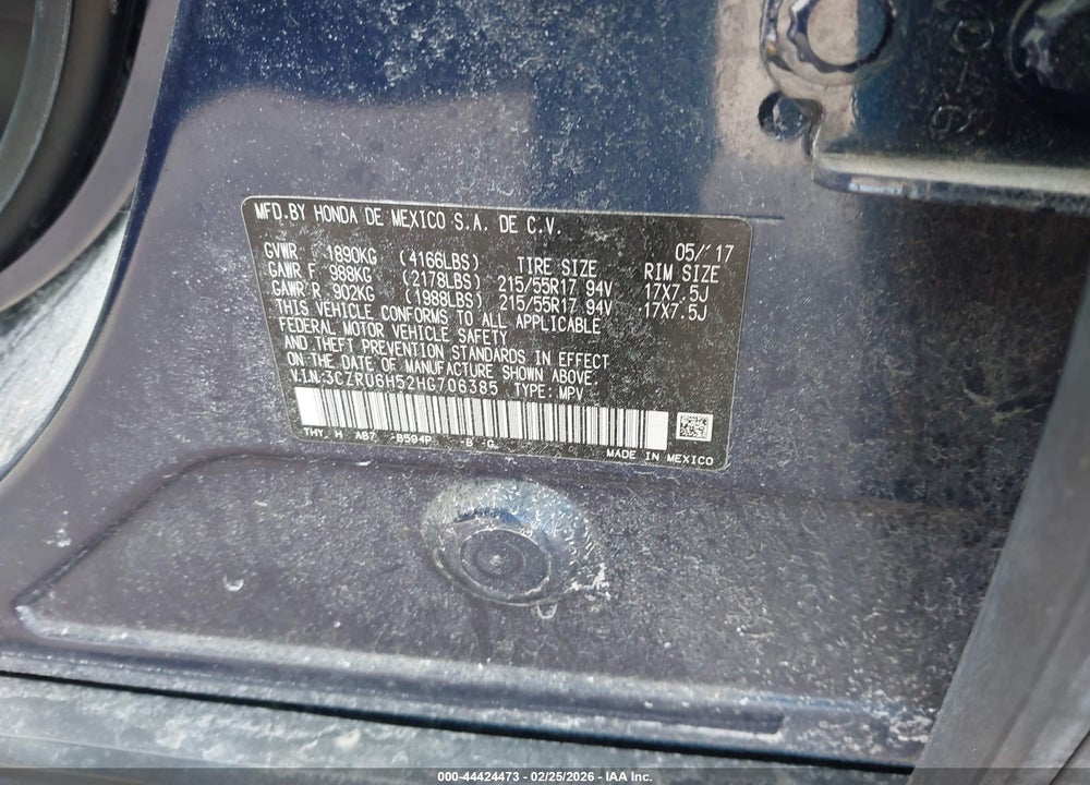 2017 HONDA HR-V EX VIN: 3CZRU6H52HG706385