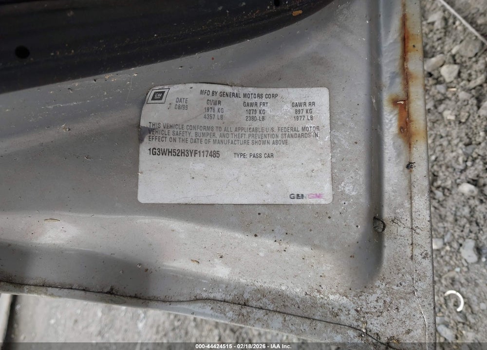 2000 OLDSMOBILE INTRIGUE GX VIN: 1G3WH52H3YF117485