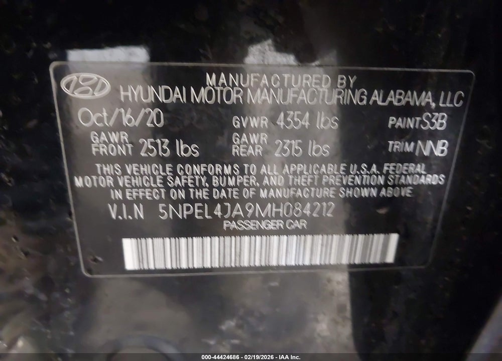 2021 HYUNDAI SONATA SEL VIN: 5NPEL4JA9MH084212