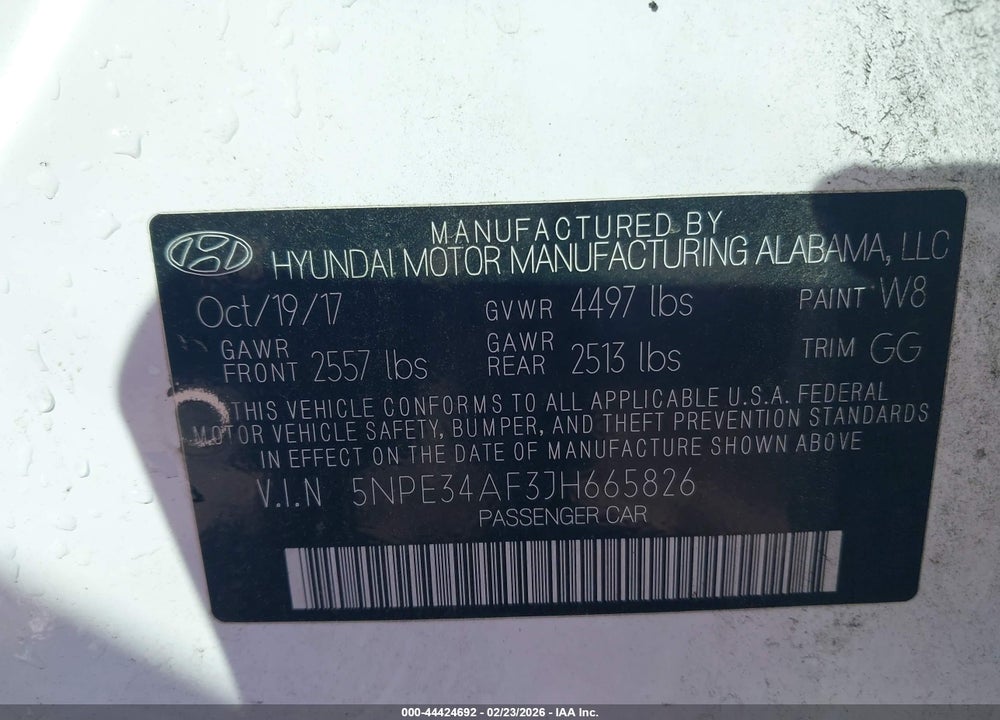 2018 HYUNDAI SONATA SEL VIN: 5NPE34AF3JH665826