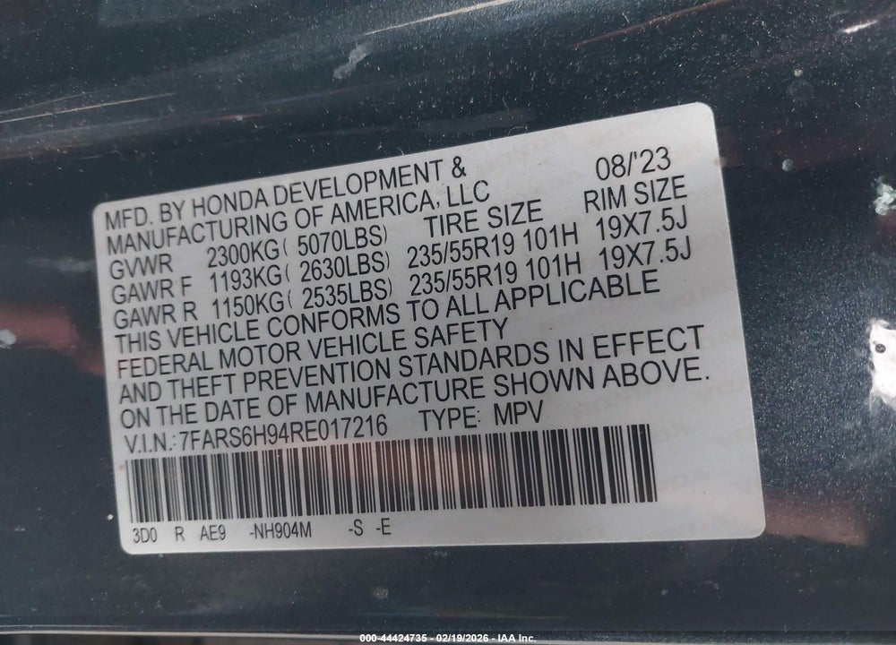2024 HONDA CR-V HYBRID SPORT TOURING VIN: 7FARS6H94RE017216
