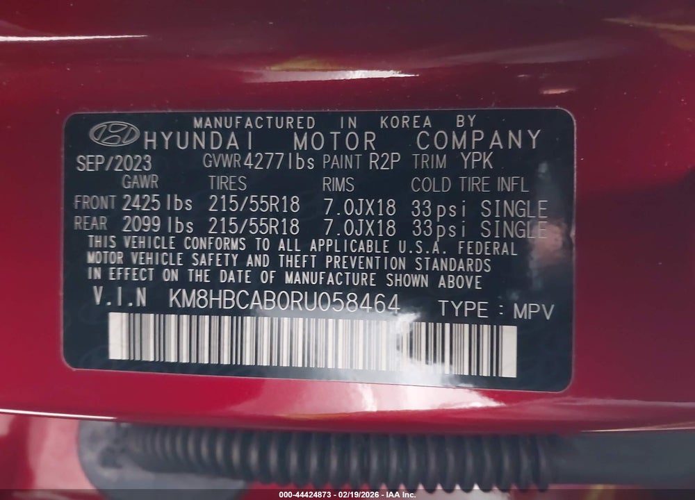 2024 HYUNDAI KONA SEL VIN: KM8HBCAB0RU058464