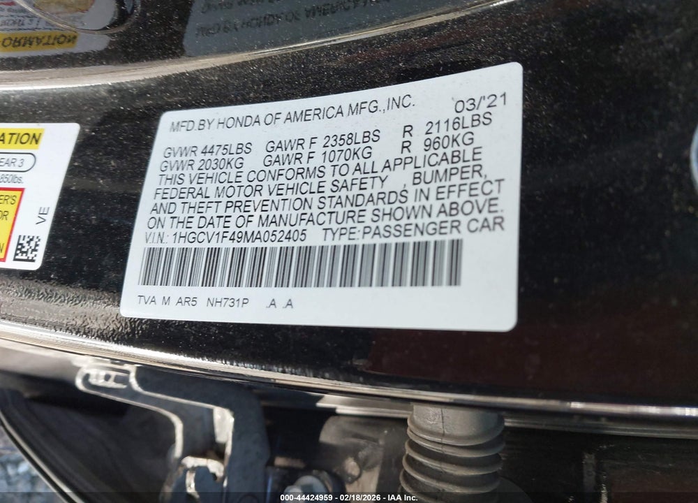 2021 HONDA ACCORD SPORT SPECIAL EDITION VIN: 1HGCV1F49MA052405
