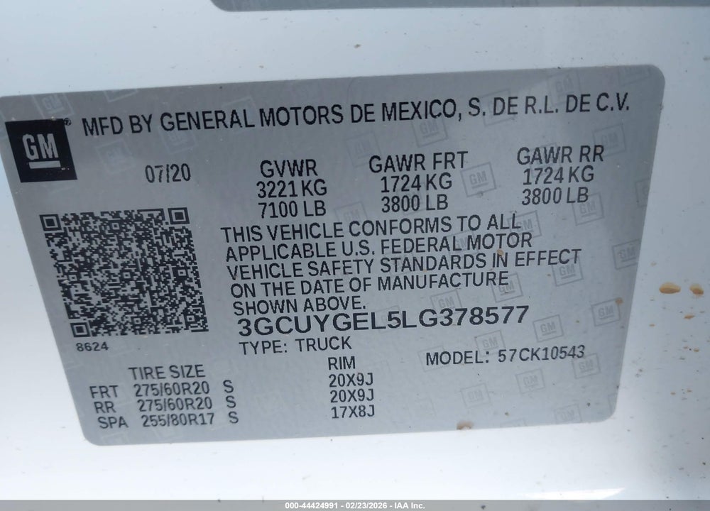 2020 CHEVROLET SILVERADO 1500 4WD  SHORT BED LTZ VIN: 3GCUYGEL5LG378577