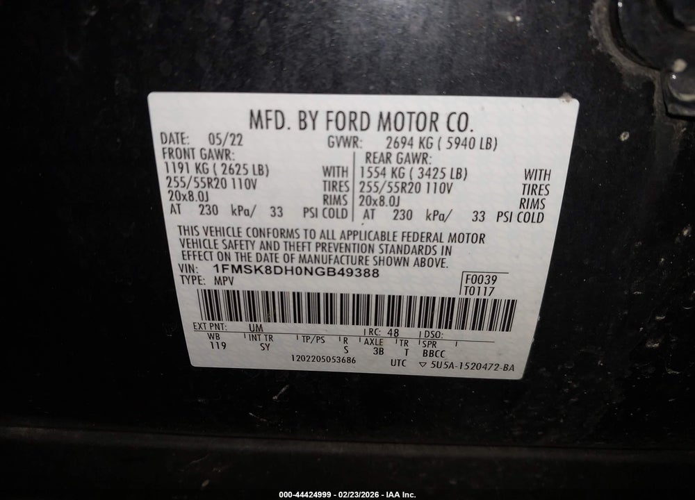 2022 FORD EXPLORER XLT VIN: 1FMSK8DH0NGB49388