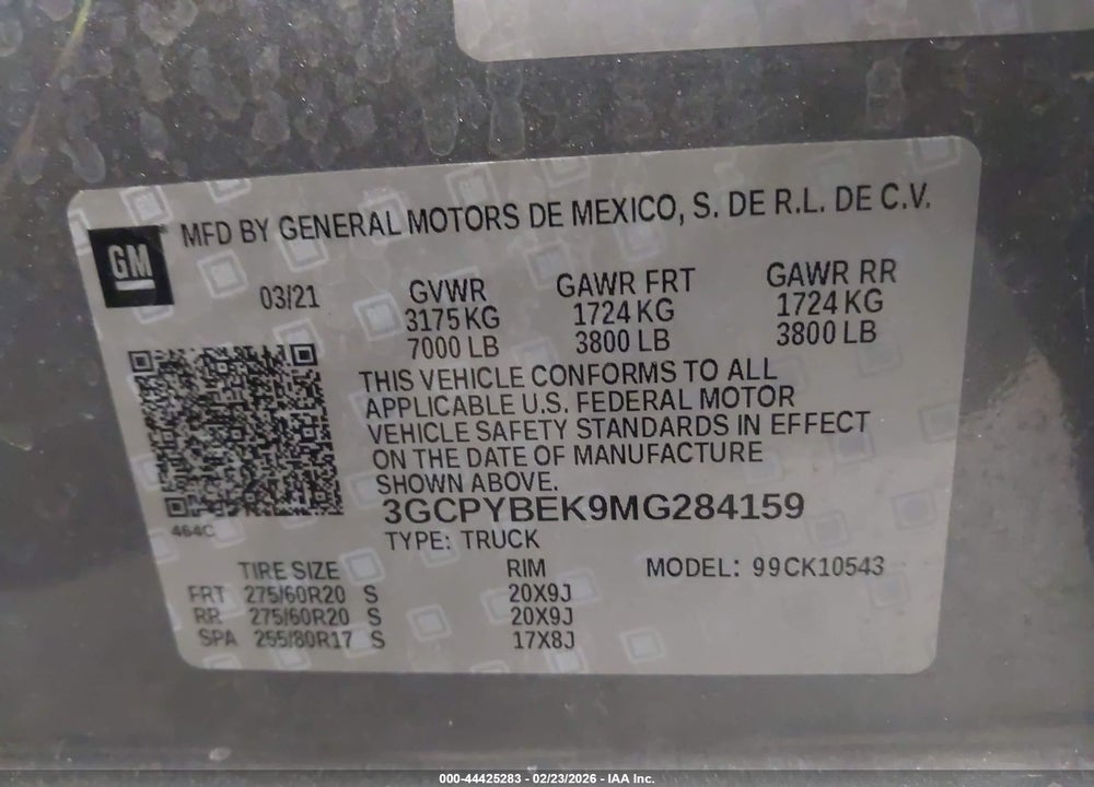 2021 CHEVROLET SILVERADO 1500 4WD  SHORT BED CUSTOM VIN: 3GCPYBEK9MG284159