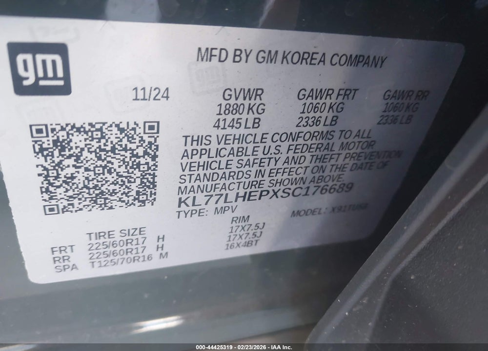 2025 CHEVROLET TRAX FWD LT VIN: KL77LHEPXSC176689