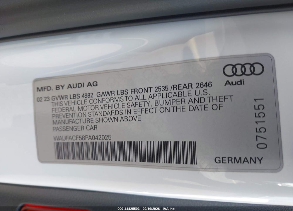 2023 AUDI A5 SPORTBACK PREMIUM PLUS 45 TFSI S LINE QUATTRO S TRONIC VIN: WAUFACF58PA042025