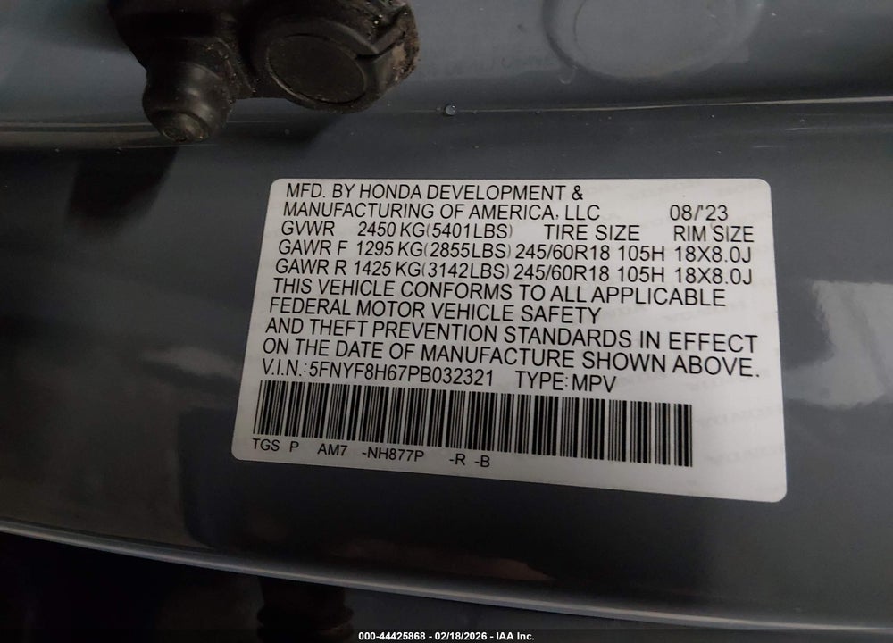 2023 HONDA PASSPORT AWD TRAILSPORT VIN: 5FNYF8H67PB032321
