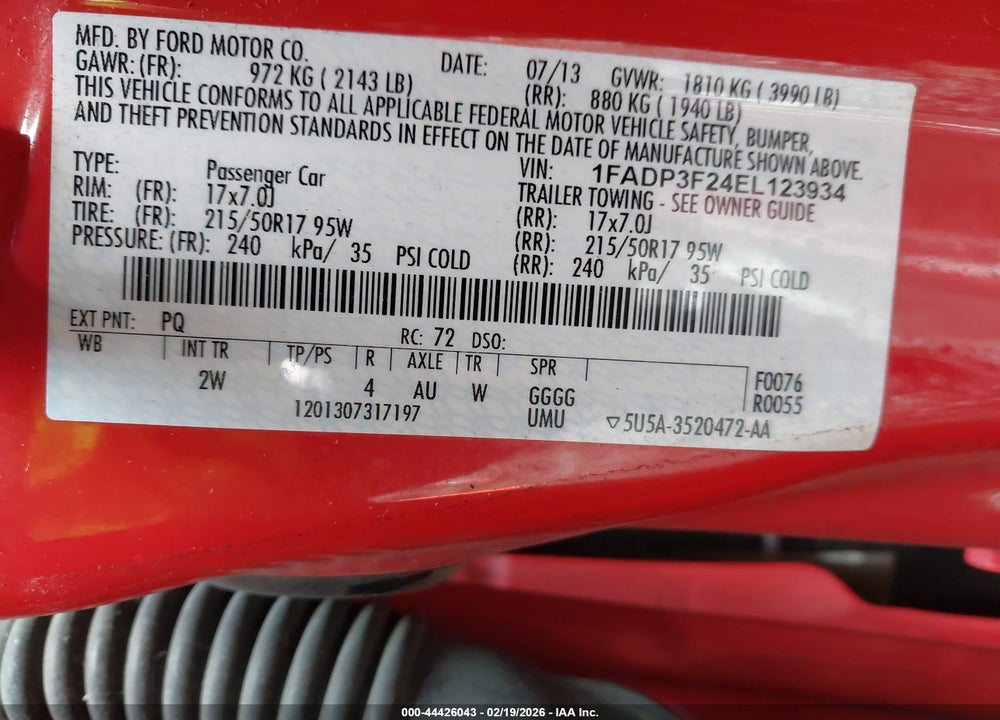 2014 FORD FOCUS SE VIN: 1FADP3F24EL123934