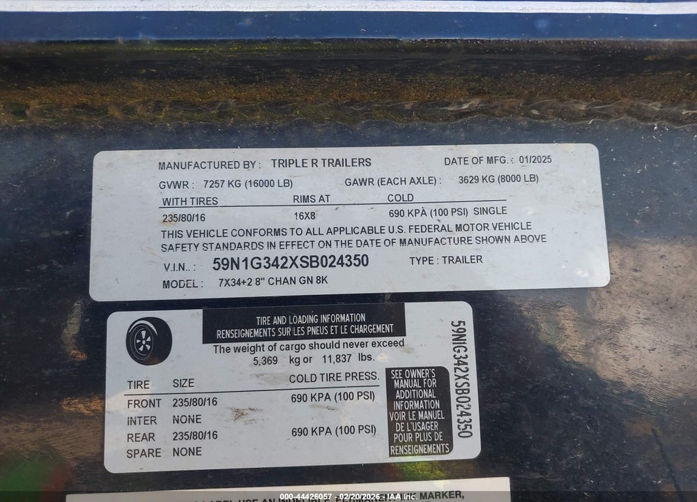2025 TRIPLE R GOOSENECK FLATBED VIN: 59N1G342XSB024350