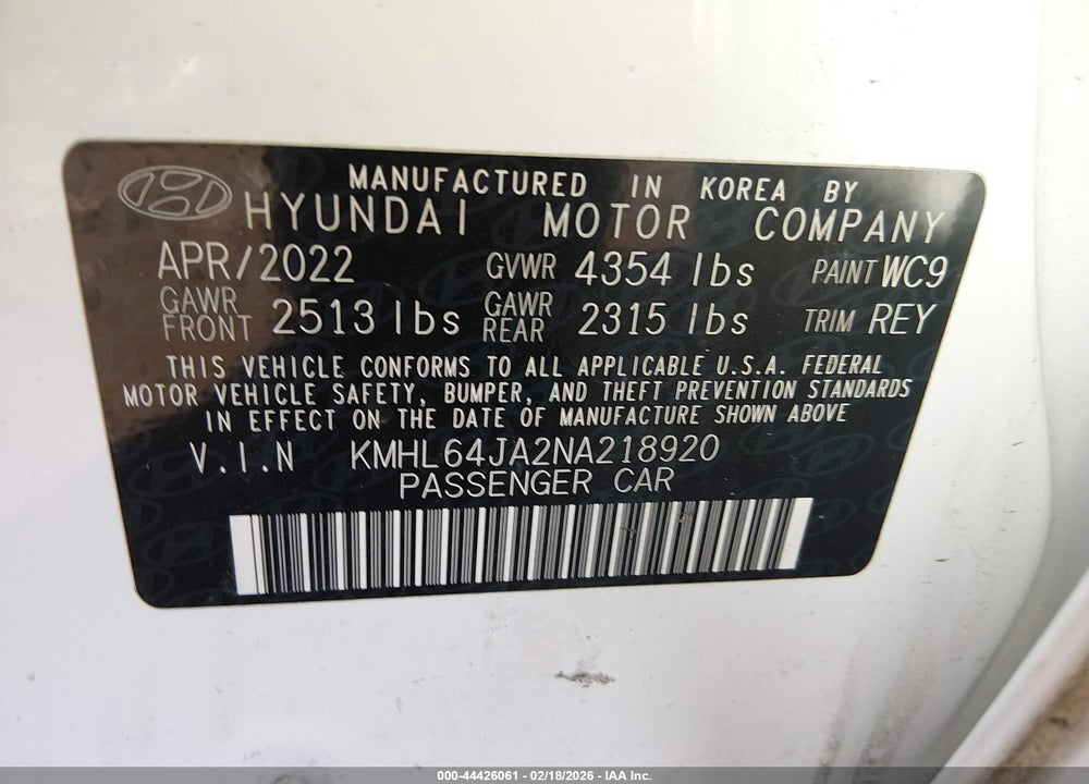 2022 HYUNDAI SONATA SEL VIN: KMHL64JA2NA218920
