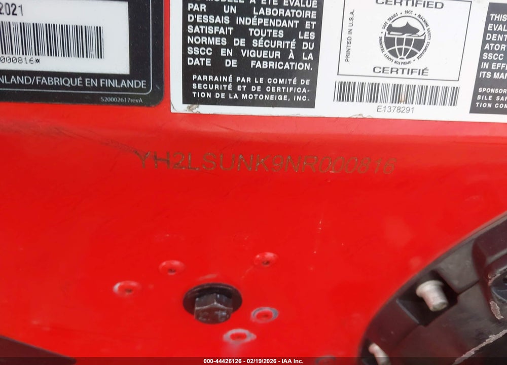 2022 SKI DOO OTHER VIN: YH2LSUNK9NR000816