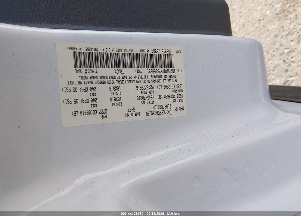 2007 DODGE DAKOTA SLT VIN: 1D7HW48PX7S259531