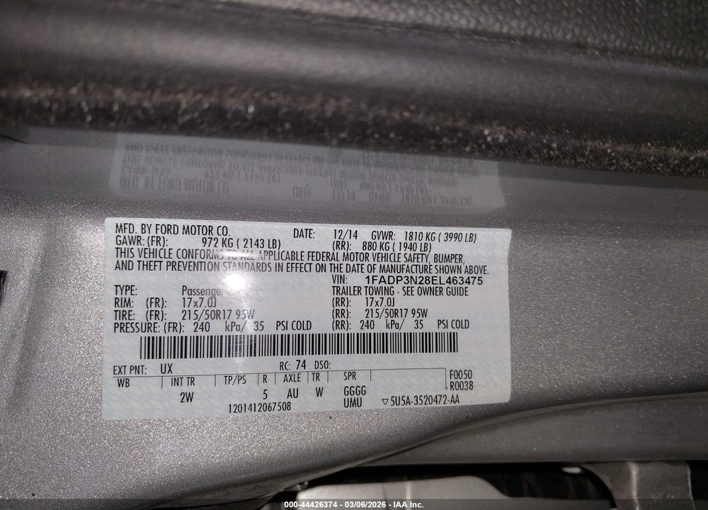 2014 FORD FOCUS TITANIUM VIN: 1FADP3N28EL463475