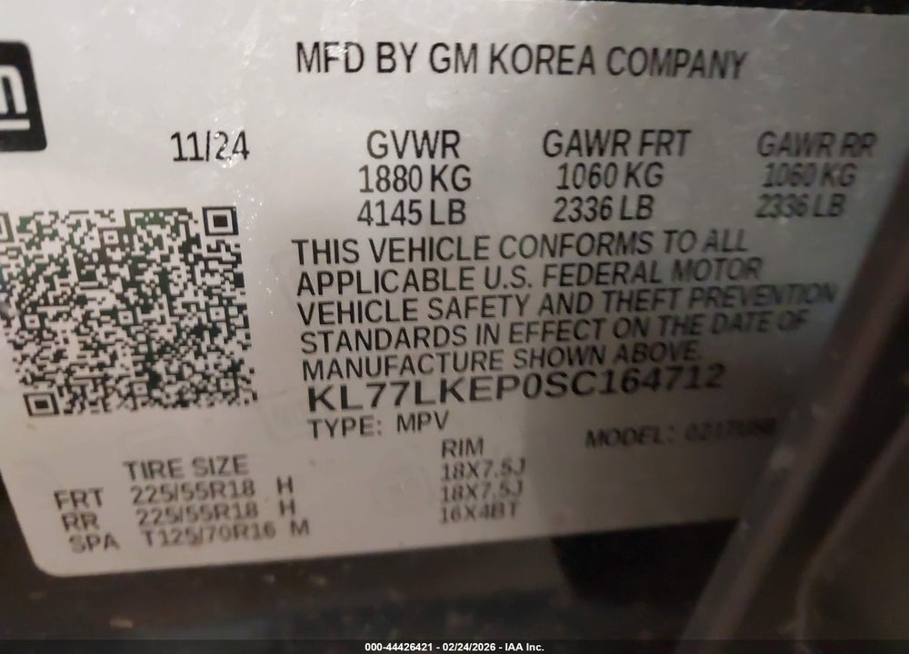 2025 CHEVROLET TRAX FWD ACTIV VIN: KL77LKEP0SC164712