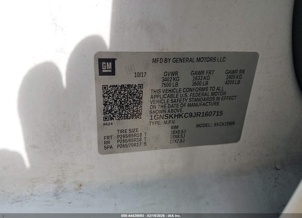 2018 CHEVROLET SUBURBAN LT VIN: 1GNSKHKC9JR160715