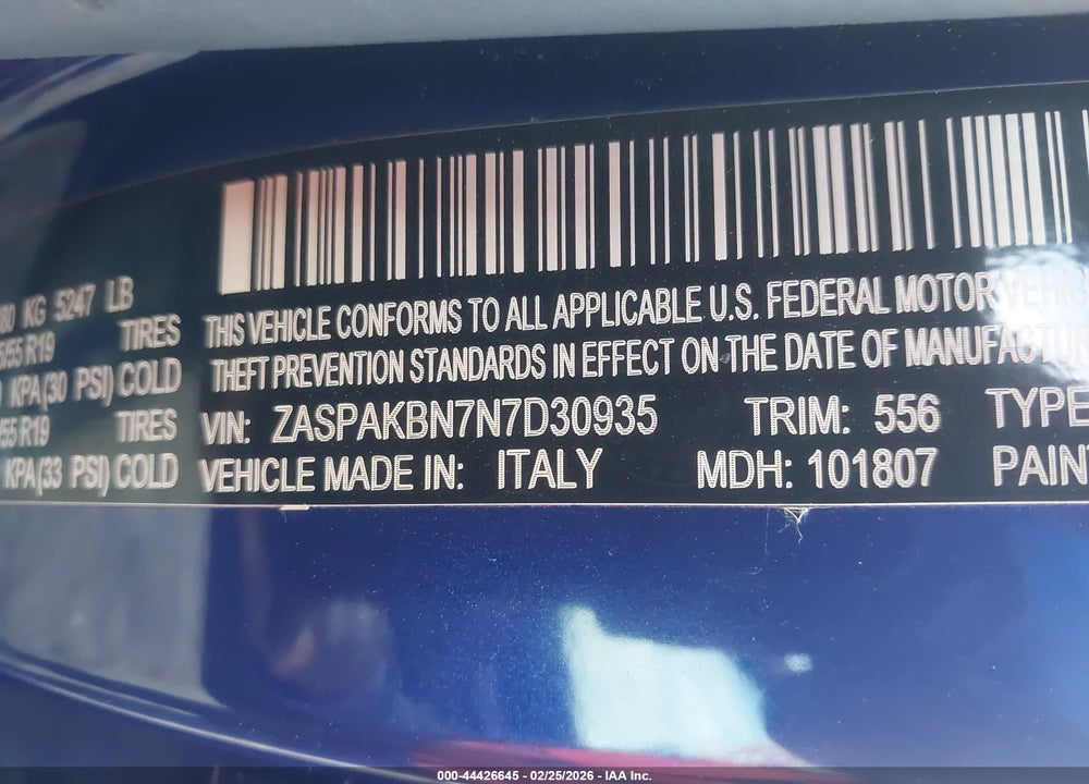 2022 ALFA ROMEO STELVIO TI AWD VIN: ZASPAKBN7N7D30935