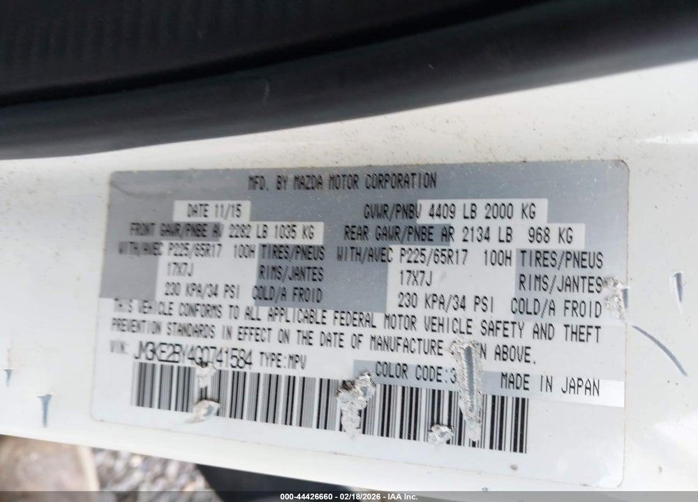 2016 MAZDA CX-5 SPORT VIN: JM3KE2BY4G0741584